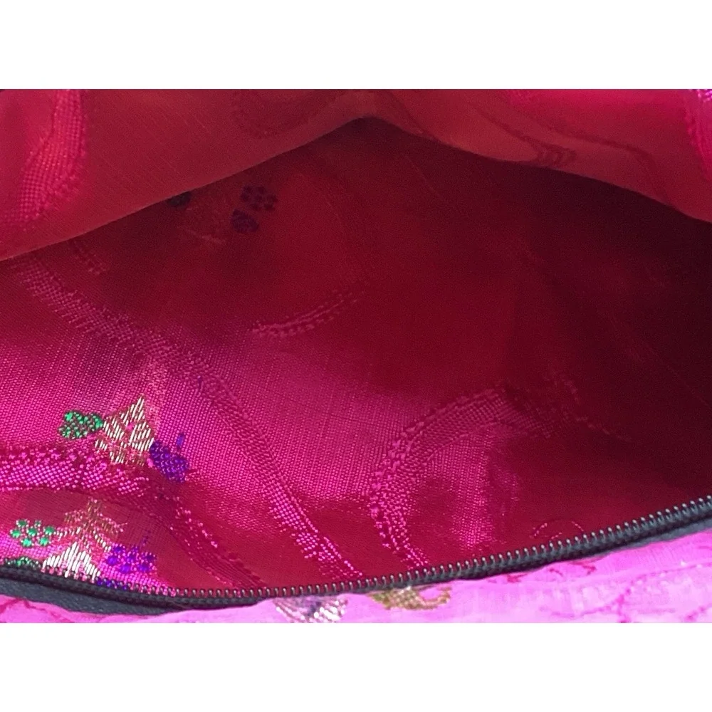 Vtg‎ India Embroidered Fabric Purse Handbag W/ Carved Wood Handles Boho Colorful
